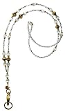 Hidden Hollow Beads Women's Beaded Lanyard 34 Inches, GOLD Super Slim White - Breakaway
