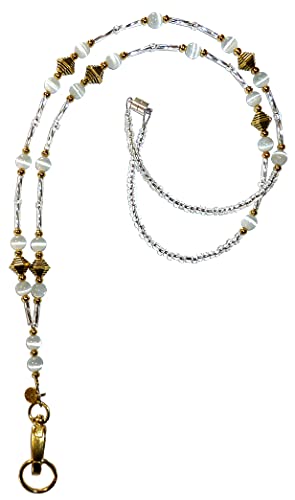 Hidden Hollow Beads Women's Beaded Lanyard 34 Inches, Gold Super Slim White - Breakaway #TOP7