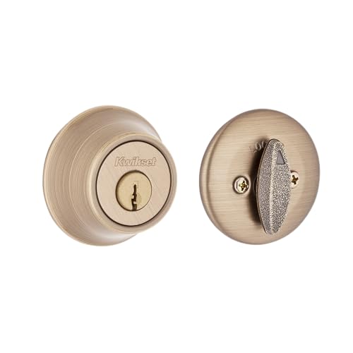 Kwikset 660 Deadbolt Lock Antique Brass Round Exterior Keyed Front Entry Door Single Cylinder Dead Bolt