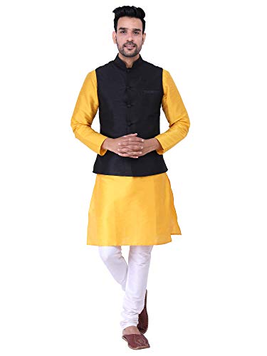 Image of Sadree Silk Men's Kurta Pajama Waistcoat or Nehru Jacket Set