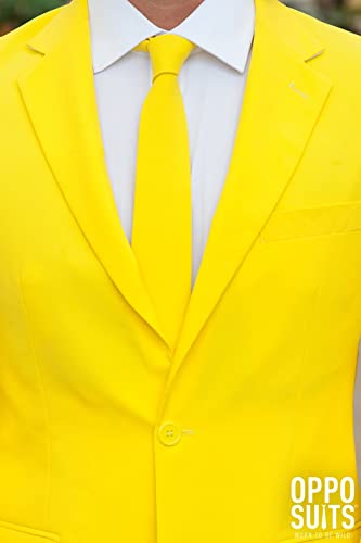 Opposuits Yellow Fellow Solid Yellow Suit For Men Coming With Pants, Jacket And Tie, Yellow Fellow, Us42 #TOP3