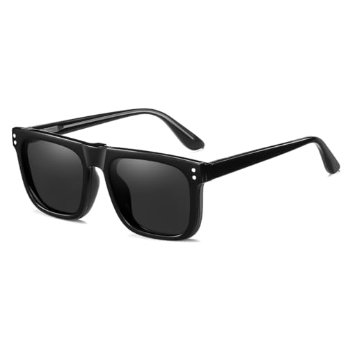 moomoobird Clip magnético en gafas de sol polarizadas TR90 gafas de sol cuadradas hombres mujeres gafas de conducción, Negro , large