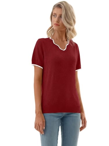 GKBK Women Short Sleeve V Neck Sweater Lightweight Pullover Top Fashion Clothing for Business Casual Work Outfits Spring Summer 2026 Crimson Small — view 6