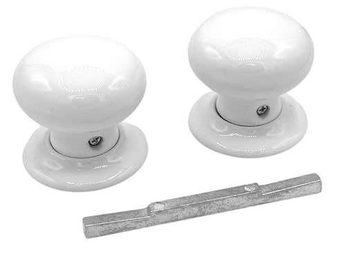 Hunta HANDLEZONE White Ceramic Round Door Knob - 1 Pair - Fixings Included - 60mm Diameter - Interior Use