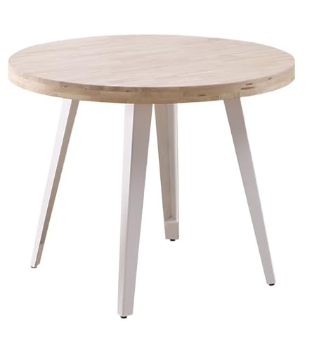 Home Heavenly® - Mesa Redonda SKADI, Estilo Industrial, Madera Roble y Patas metálicas. 100 cm Ø x 76 cm. (Roble Nordish - Blanco)