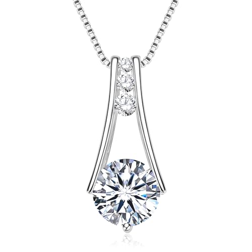 Moissanite Necklace for Women, 18K White Gold Plated Sterling Silver 1-3 Carat D Color Lab-Created Simulated Diamond Pendant Anniversary Birthday Christmas Jewelry Gift for Her Mom Wife, 18+2 Inch