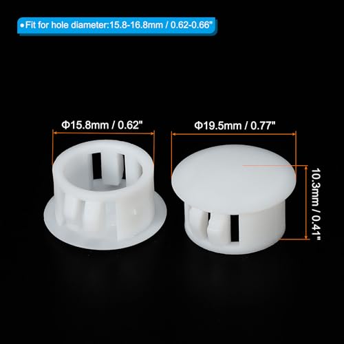 Image of PATIKIL 16mm (5 /8 inch) Plastic Hole Plugs, 30Pcs Flush Type Round Hole Plugs Cover Snap in Locking Hole Tube for Table Kitchen Cabinet Furniture, White