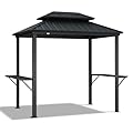 PURPLE LEAF 6' X 8' Hardtop Grill Gazebo for Patio Permanent Aluminum Barbeque Shelter Gazebo Canopy with Ceiling Hook and Shelves Double Tiered Grey Outdoor BBQ Gazebo