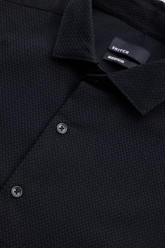 Image of SNITCH Black Slim Fit Self-Design Shirts