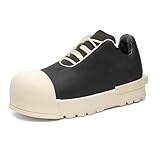 Men's Fashion Chunky Platform Sneakers Avant-Garde Punk Style Round Toe Lace-Up Low-Top Casual Sneakers Comfortable Breathable Non-Slip for Streetwear Music Festivals City Walking Party (BLK/WHT Fab.,10)