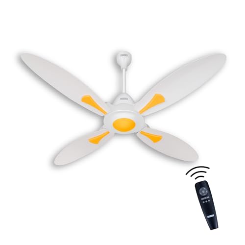Image of USHA Bloom Series Dahlia 100% Copper Motor 4-Blade BLDC Ceiling Fan | Bi-Directional | Sleep /Boost /Timer Modes | RF Remote | Dust-Resistant | 3Y Motor & 2Y PCB Warranty (White & Saffron Yellow)