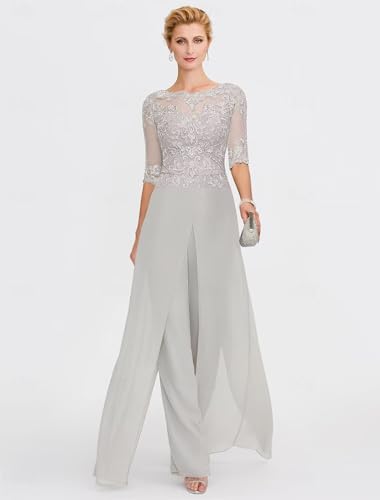 Mother of The Bride Jumpsuit for Wedding 3Pcs with Lace Applique Pant Suits Formal Outfit Set Wedding Guest Dresses Outfit3