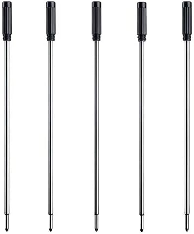 HeTaoCat Black Ink Refill Pack of 5, Replaceable Ballpoint Pen Refills, Medium Point Metal Refill (Black)