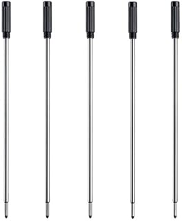 HeTaoCat Black Ink Refill Pack of 5, Replaceable Ballpoint Pen Refills, Medium Point Metal Refill (Black)