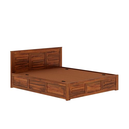Image of Ganpati Arts Sheesham Wood Swiss King Size Bed with Box Storage | Wooden Double Bed Cot Palang Furniture for Bedroom, Living Room, Hotel, Home (Natural Finish)