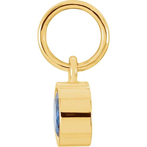 Solid 14K Yellow Gold Solitaire 4Mm Round Simulated Blue Sapphire Birthstone Pendant Charm #TOP25