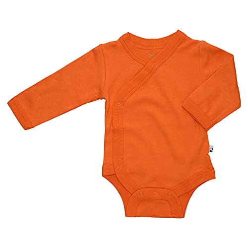 Babysoy Unisex Newborn, Infant, & Baby Long Sleeve Kimono Wrap Around Side-Snap Organic Bodysuit Onesies Onepiece, Persimmon, 3-6 Months