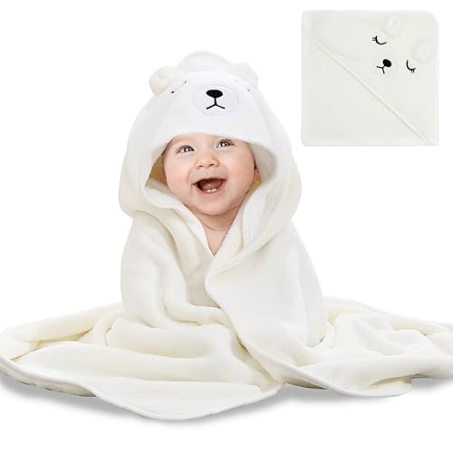 Fadcaer Albornoz para bebé Toalla de baño para bebé Albornoz Suave de Animales para recién Nacido Cabo de baño para recién Nacido Toallas para bebé Accesorios Regalo para niños Niñas (Oso Blanco)
