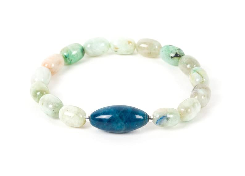 Bracelet chrysocolle et apatite bleue en perles ovales pour hommes et femmes