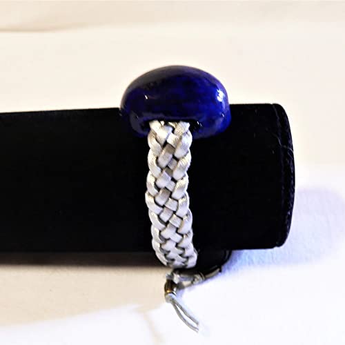 Bracelet suédine tressée et céramique émaillée bleue d'exception - 2