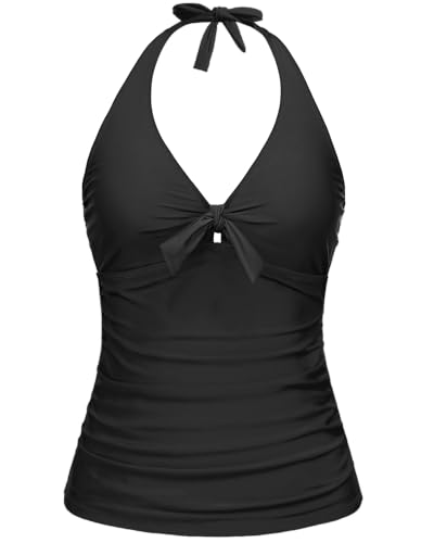Women Halter Tankini Swim Top - Tummy Control Swimsuit Bathing Suit Top Front Tie Knot Swim Top Only 2025