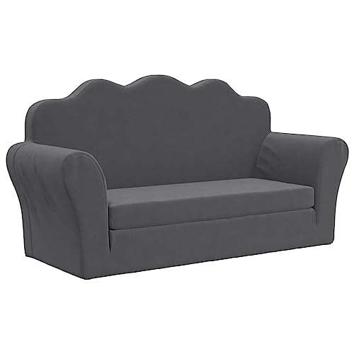 vidaXL Kinder Schlafsofa 2-Sitzer, 2-in-1 Kindersofa mit Schlaffunktion, Kindersessel Sofa Abnehmbarer Bezug, Kindercouch Couch Kindermöbel, Anthrazit Weicher Plüsch