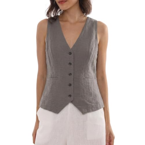 Gilet en lin sans manches pour femme idéal pour vos sorties d'été
