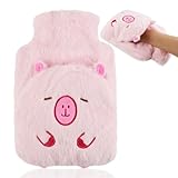 Lvjkes Wärmflasche, 1L Wärmflasche kinder mit bezug, Süß plüSch wärmflaschen tier, Zur Reinigung Abnehmbar, Explosionsgeschützt und auslaufsicher, für Kinder und Erwachsene, Rosa (Vertikal-bara)