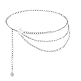 Multilayer Metal Waist Chain Belt for Women, Adjustable Silver Belts for Woman Body Belly Chain for Women Fashion Dress Jeans Trousers Western Accessories for Female Gift for Friends Lover (Silver)
