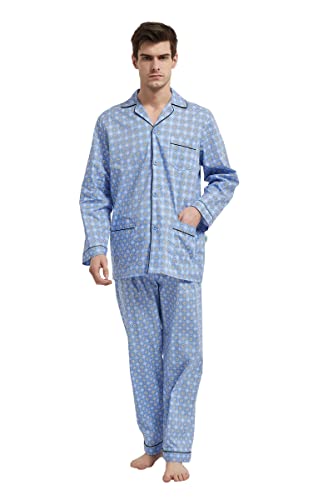 Image of GLOBAL Mens Pajamas Set, 100% Cotton Woven Drawstring Sleepwear Set with Top and Pants /Bottoms