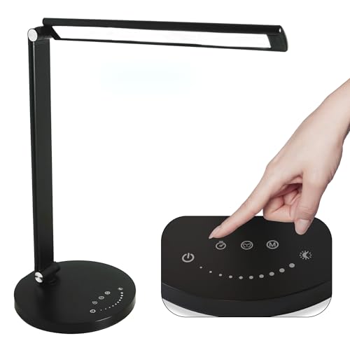 things-4you Lámpara De Escritorio LED, Flexo Led Escritorio, Lámpara De Mesa Con 5 Modos de Color, 10 niveles de brillo, USB, Táctil, Portátil, 2 Temporizadores 30-45, Luz Exterior Nocturna (Negro)