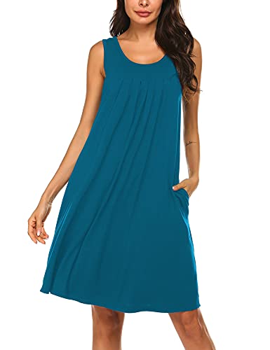 Hotouch Night Gown For Ladies Sleepwear Sleeveless Sleepshirt Pleated Plus Size Nightgowns Blue Green Xxxlarge #TOP1