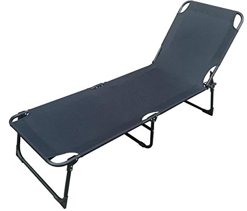 INDA-Exclusiv 3-Bein Gartenliege klappbar Sonnenliege Relaxliege Liege Schwarz mit Trageschlaufen L188xB57xH30cm