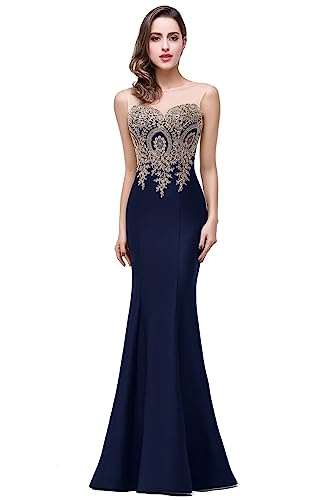 Babyonline® Women's Lace Applique Long Formal Mermaid Evening Prom Dresses