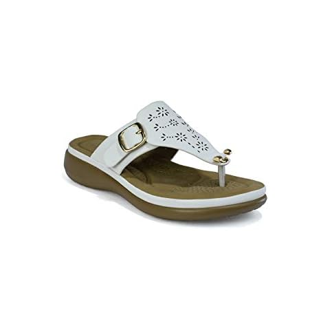 Ladies Toe Post Side Buckle Summer Holiday Sandals (White, Numeric_5) Cover