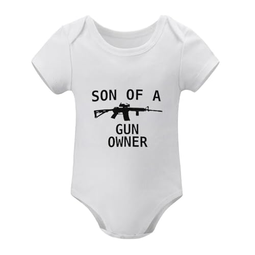 Image of WOOYONGING Son Of A Gun Owener Daddy Onesis for Newborn Short Sleeve Baby Girls Outfit White Baby Romper 6-9 Months Girl