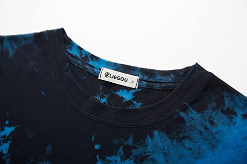 KLIEGOU Mens Hip Hop Tie-Dyed Hipster Curve Hem T Shirt3