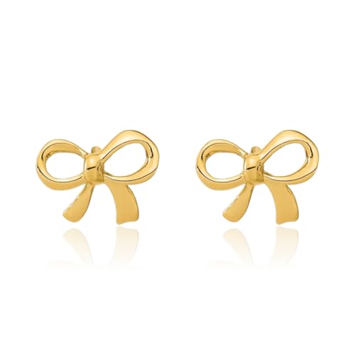 14K Solid Yellow Gold Bow Stud Earrings3
