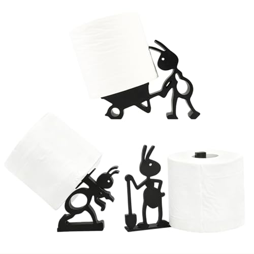 Orablooiva 3 Stück Set Ameise Toilettenpapierhalter Lustiger Toilettenpapier Halter Freistehend Badezimmer Set 3D Gedruckter Schwarz Ameise Rollenhalter