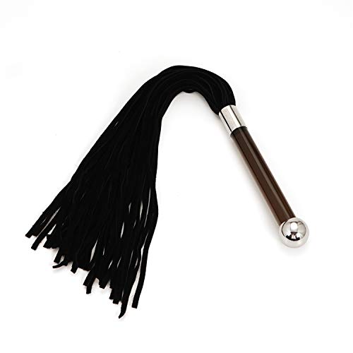 Erotik Leder Flogger Peitsche - Multifunktions Veloursleder Flogger Peitsche mit Glasdildo Griff (Schwarz)