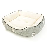 JEMA ペットベッド 猫ベッド 犬 クッション ペットソファー 小型/中型犬用 猫用 モチモチ3D綿 ふわふわ 暖か 通年 洗える 滑りにくい裏生地 フランネル M 花柄 グリーン 外径50x40x13cm