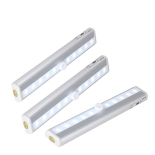 jojofuny 3pcs Battery-Powered Motion Sensor Led Cabinet Closet Light Cold Efficient Easy Install