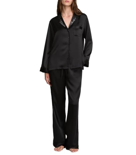 Image of Victoria's Secret Women's Satin Pajama Set, Long Sleeve Button Down Shirt & Pants