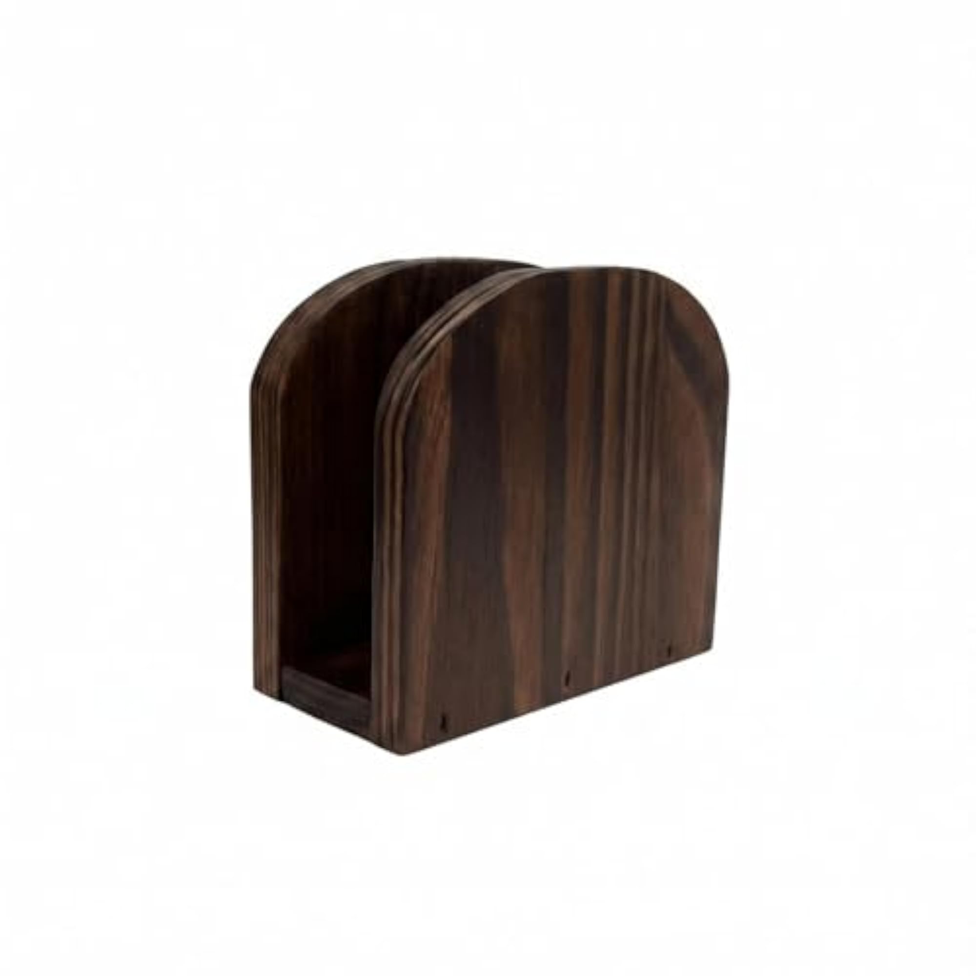 Semicircular Wooden Napkin Holder with Rectangular Base, Roasted