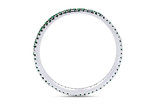 Jewel Zone US Simulated Green Emerald Eternity Stackable Wedding Ring in 14k White Gold Over Sterling Silver (1/5 Ct)4