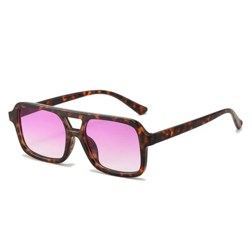Lunettes de soleil grand cadre carré pour femmes anti éblouissement double pont léopard