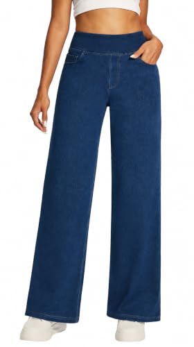 Wide Leg Jeans for Women Trendy Stretchy Pull On Baggy Sweatpant Jeans