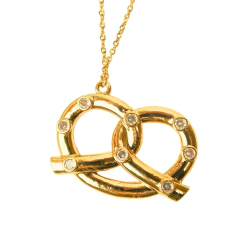 KC Chic Designs Pretzel Necklace 316L Stainless Steel 18K Gold Plated Jewelry for Women, Unique Dainty NYC Inspired Pendant, Non Tarnish Gift for Mother, Sparkling Luxury Accessory