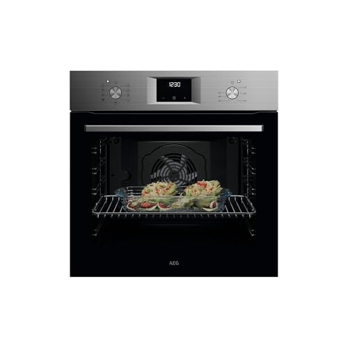 AEG Horno Multifunción OU5AB21FSM, 72 L, Limpieza AquaClean, 9 Programas, Ventilador XXL SurroundCook, Pantalla LED, Cocción Multinivel, Mandos Escamotables, Inox Antihuellas