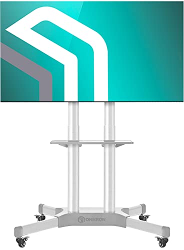 ONKRON Mobile TV Stand on Wheels for 32-65 Inch TVs | Flat & Curved TV | Easy Assembly | Ultra Stable Height Adjustable TV Trolley | VESA 600x400 up to 45.5 kg | White